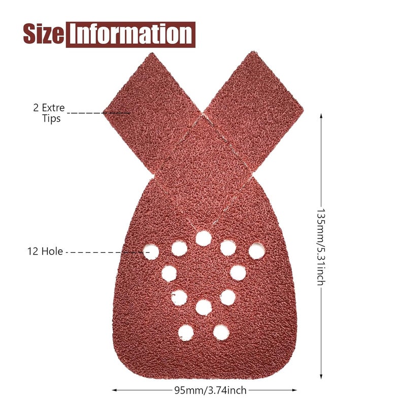 MFBJXC 50PCS Mouse Sander Sandpaper with Extra 2 Tips for Replacement Detail Sander Sanding Pads 12 Holes Hook and Loop Black and Decker Mouse Sander Pads - Image 2